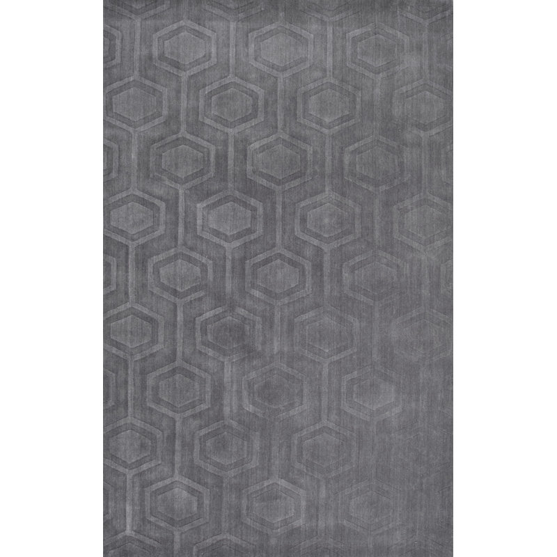 Tapis gris en laine touffeté à la main à motif géométrique Schuykill, Rectangle 7 pi 6 po x 9 pi 6 po