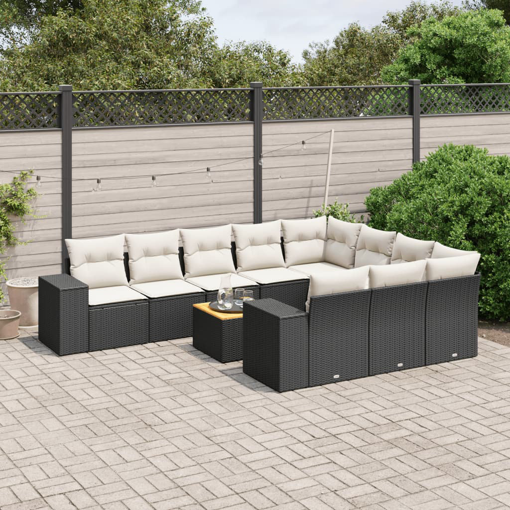 Vidaxl 11-Tlg. Garten-Sofagarnitur Mit Kissen Beige Poly Rattan