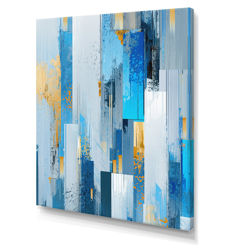 «Contemporary Bluebell Bold Stripes», reproduction d'art abstrait mural, H 32 po x l 24 po x P 1 po, Toile tendue