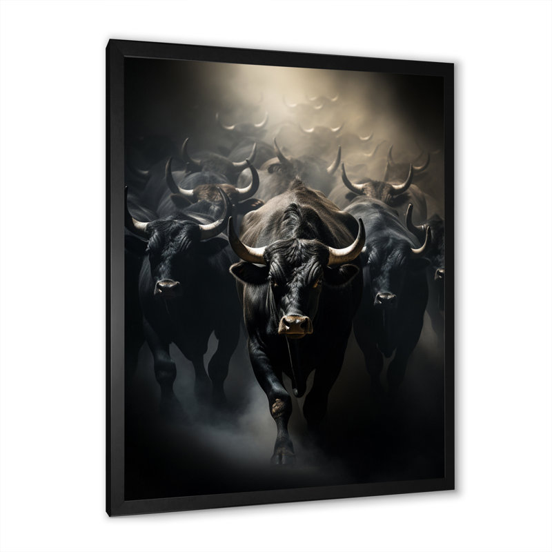 Alnath, bovins, harmonie en monochrome sur toile, Cadre photo noir, H 32 po x l 16 po x P 1 po
