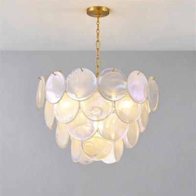 Plafonnier à chaîne en verre blanc style français 22,44 po