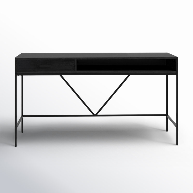 Soleil Solid Wood Top Metal Base Writing Desk, Black
