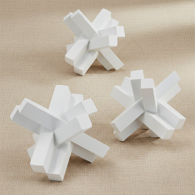 White Geometric Abstract Wood Sculpture, Modern Geometric Wood Art Tabletop Decor