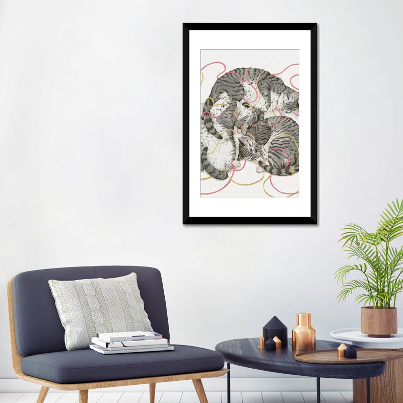 «Cats in Rose Gold» par Laura Graves - impression sur toile tendue, Papier d'art encadré noir, H 24 po x l 16 po x P 1 po
