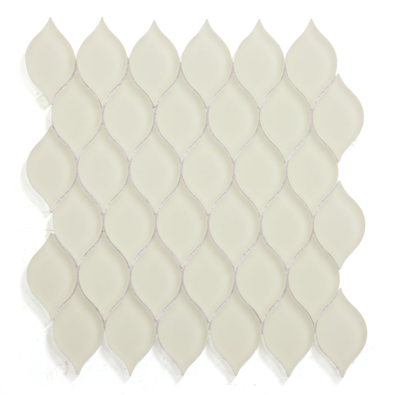 Art Deco 11 in. x 10 in. Tear Drop Leaf Glass Mosaic Wall Tile, White
