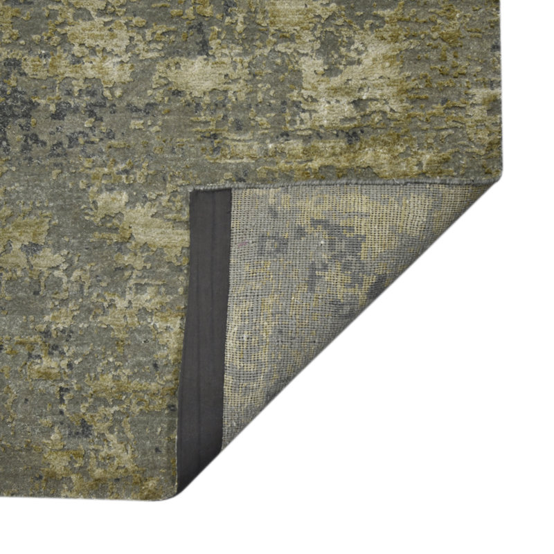 Mystique Lucci Hand-Knotted Wool/Silk Area Rug in Gold/Gray, Rectangle 9' x 12'
