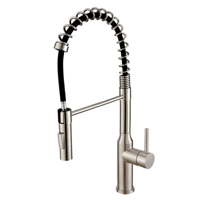 Robinet de cuisine classique rétractable à une poignée Nayeli High Arc, ligne d'alimentation incluse, nickel brossé