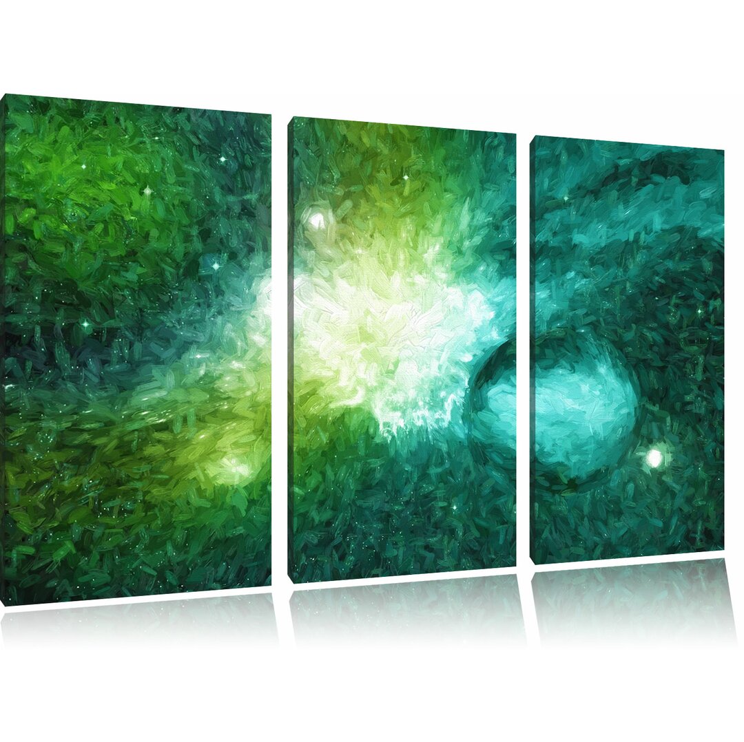 3-tlg. Leinwandbilder-Set „Sternenstaub und Gasnebel in einer fernen Galaxie“, Grafikdruck