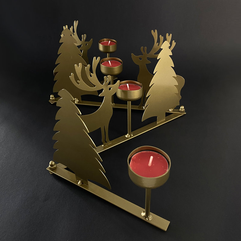 Metal Tabletop / Centrepiece Candlestick, 16cm H x 92cm W x 4.5cm D, Gold