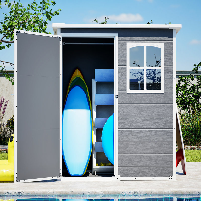 Abri de jardin en résine grise de 152 x 91 cm (5 x 3 pi), résistant aux intempéries et facile à installer, pour une utilisation dans le jardin. Vis d'expansion incluses pour le montage.