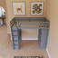 Lit mezzanine simple gris avec grandes tablettes, bureau et lumière DEL-2040362451-2040362448