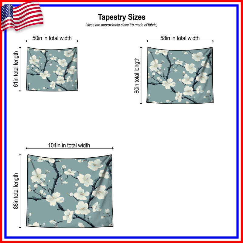Cherry Blossom Branches Wall Tapestry - Cherry Blossom Wall Decor, H 104 po x 88 avec 4 œillets