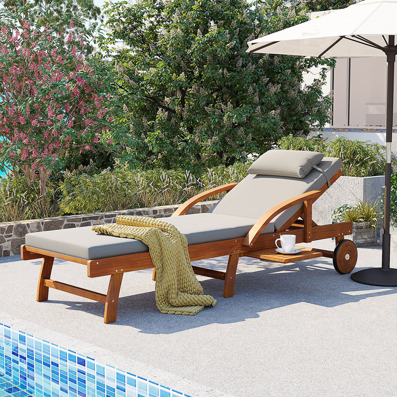 Méridienne d'extérieur réglable de 77,5 po U_Style - Structure en bois d'acacia avec coussins, Gris