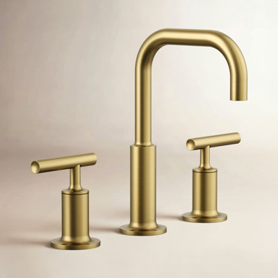 Purist Widespread Faucet with Drain Assembly Low Lever Handles and Low Gooseneck Spout