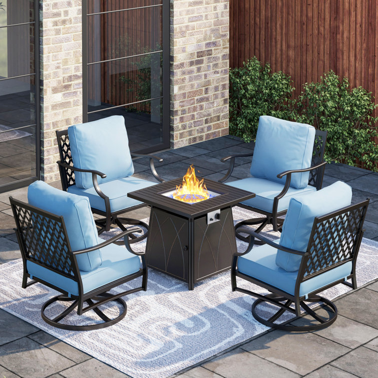 Asfand 4 - Person Outdoor Seating Group with Swivel Lounge Chairs&  Firepit Table