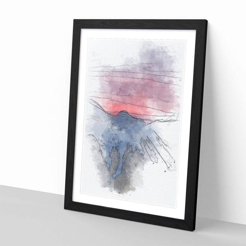 Mountain Sunset In Sion Switzerland - Single Picture Frame Painting on MDF, 63cm H x 45cm W x 2cm D, Black Framed