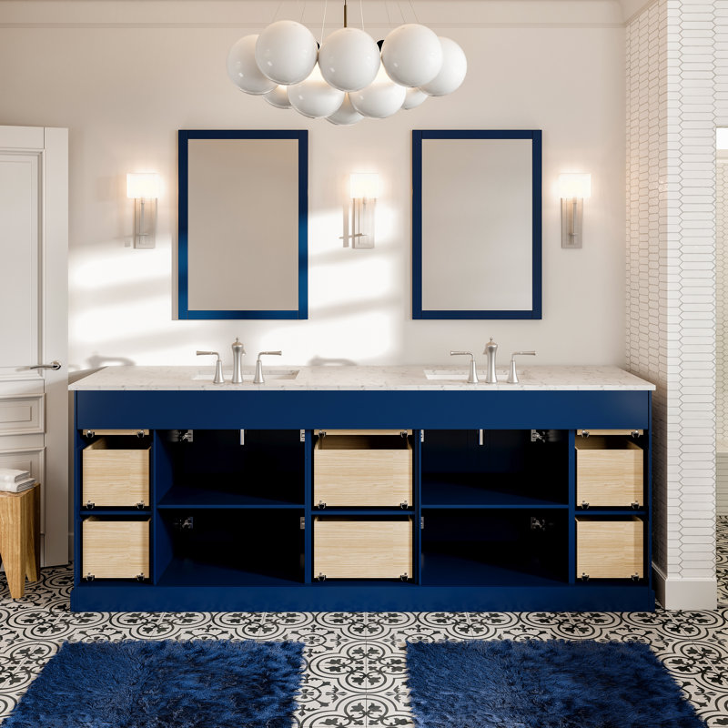 Ensemble de meuble-lavabo simple 24 po Alberthe, Nickel brossé, Bleu