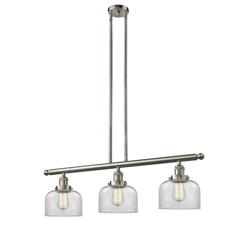 Bell - 3 Light 41" - Stem Hung Island Light, Brushed Satin Nickel, Clear