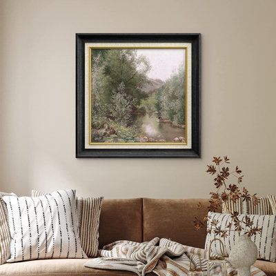 «Green Spring Summer Forest Tree River», peinture sur toile encadrée