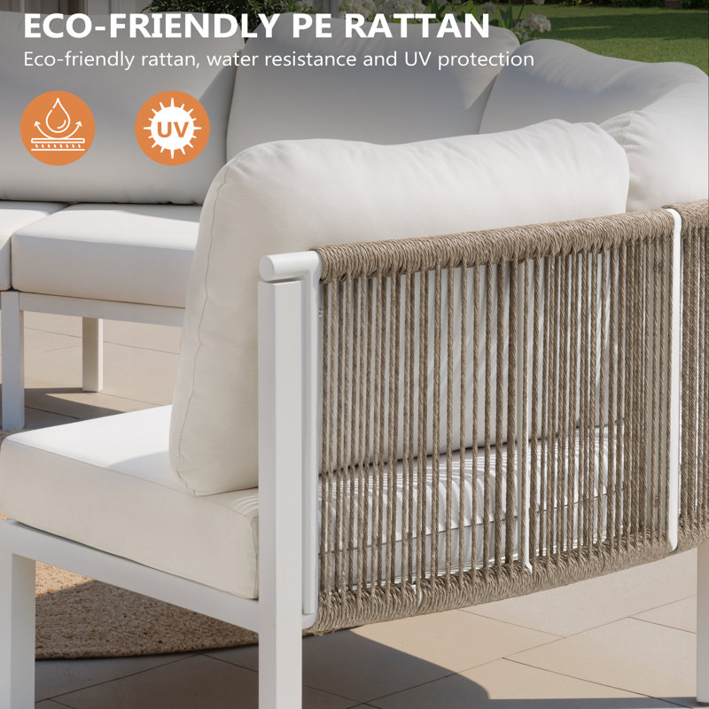 Ensemble de conversation pour patio pour 8 personnes en aluminium avec table, Beige