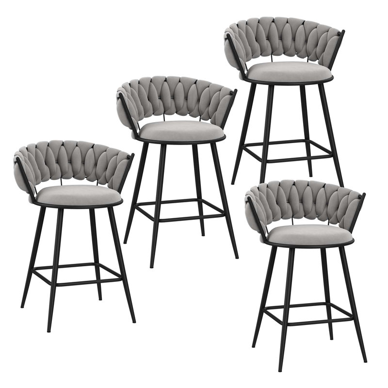 Upholstered Velvet Counter Stool, Gray, Bar Stool 30" Seat Height