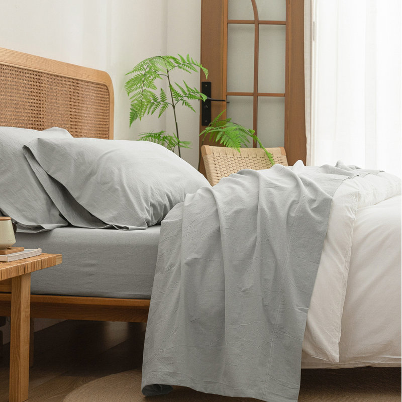 Ensemble de draps 100% coton délavé Bestouch BestOUCH, Ensemble de draps pour grand lit avec 2 taies d'or