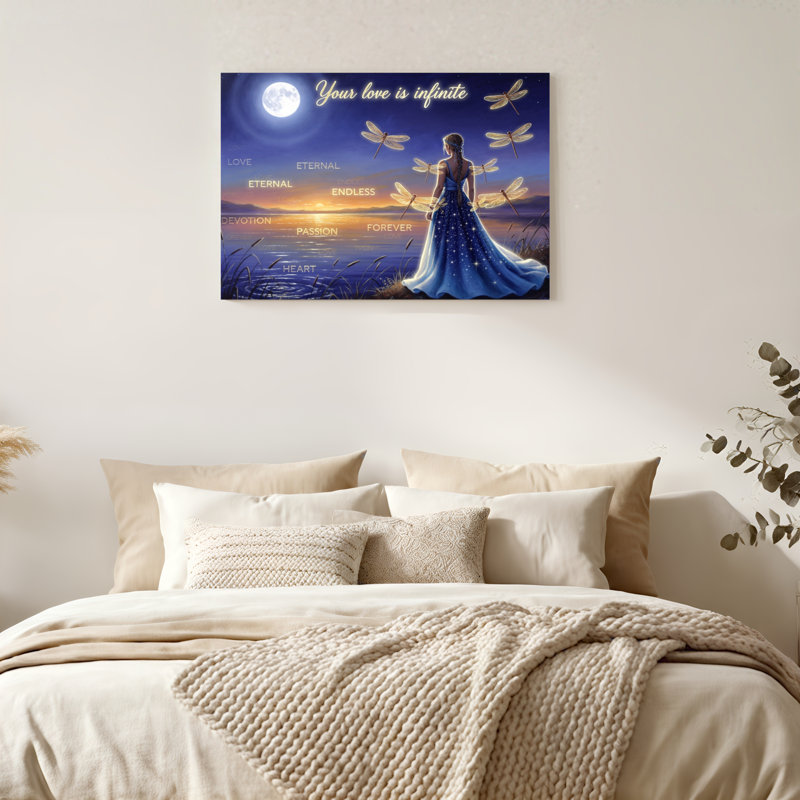 "Gallery Wrap", art mural sur toile pour le salon, la chambre à coucher, le bureau ou le vestibule - décoration murale décorative avec libellule au clair de lune