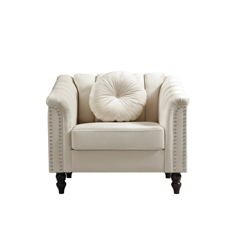 Sofa Chair-canapé, Flannel Accent Chair With Pillow For Living Room, White, White