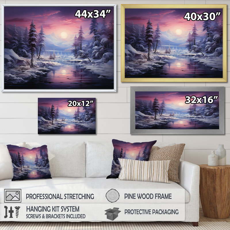 «Pine Tree Winters Magic I» sur toile, Cadre flottant doré, H 30 po x l 40 po x P 1,5 po