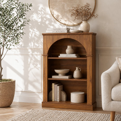Bibliothèque ouverte autoportante à 3 niveaux avec garniture perlée décorative, unité de rangement et de présentation polyvalente pour le salon, le bureau personnel, la chambre à coucher, le couloir, la cuisine, idéale pour organiser des livres