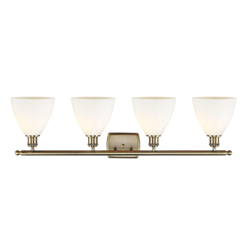 Éclairage pour meuble-lavabo 4 lumières Shauna, Laiton antique, Blanc mat, Incandescente