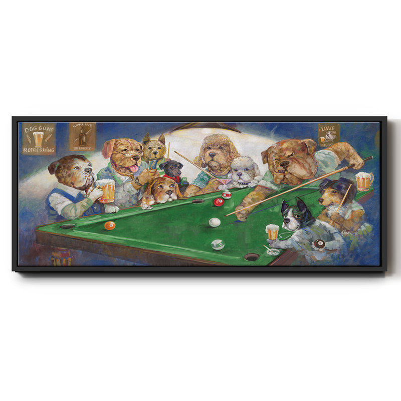Pool Dogs- Framed Canvas, 8" H x 20" W