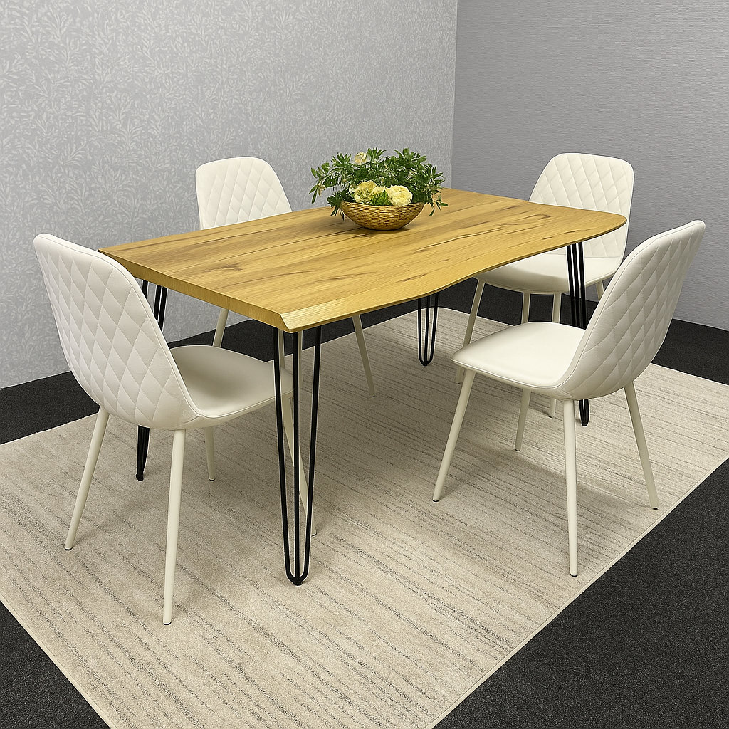 Kosy Koala Unisex Brown Modern Dining Table Set & Cream Faux Leather Chairs In Size 4 - Image 4