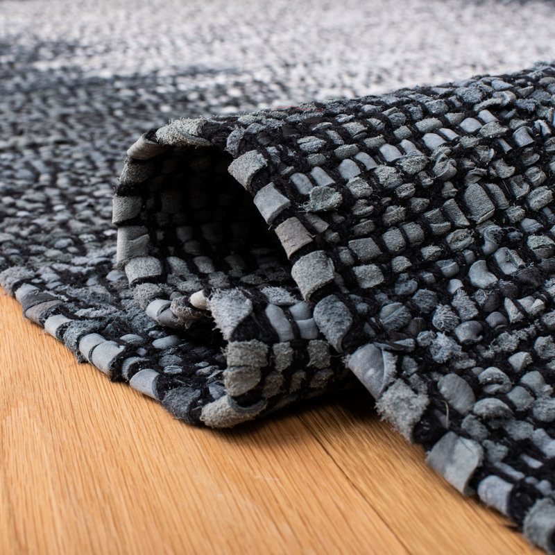 Tapis géométrique en cuir tissé à la main Phillis, Rectangle 6 pi x 9 pi