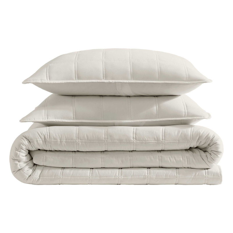Kenneth Cole Stonewashed Solid Reversible Quilt Set, Beige, King Quilt