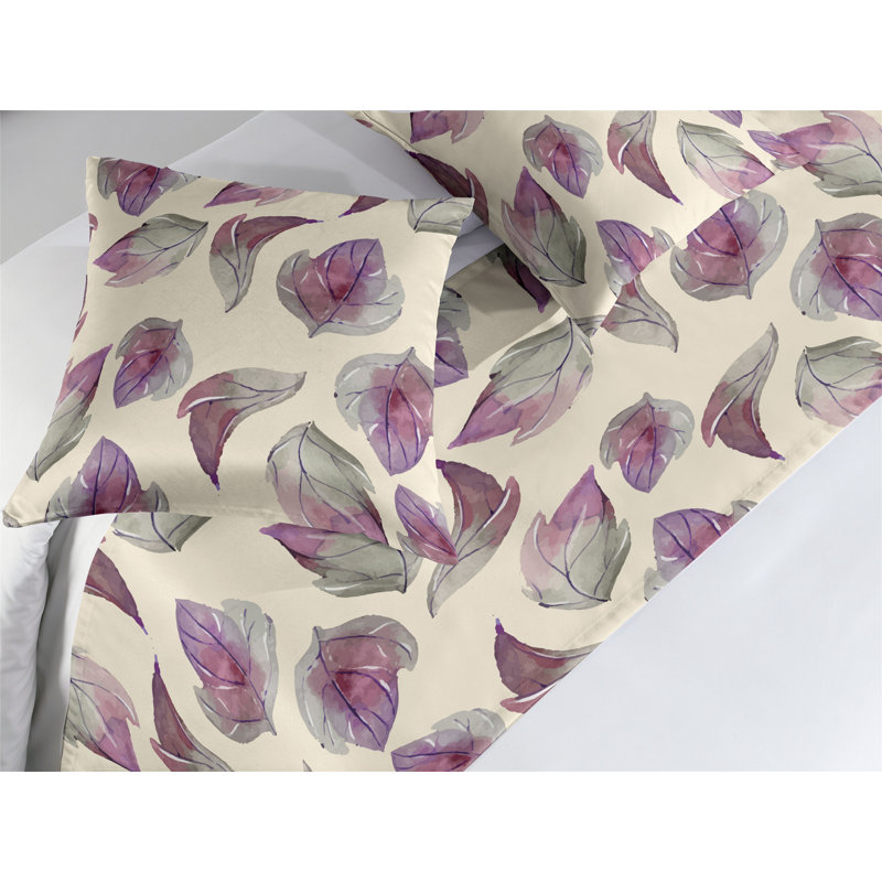 Ensemble de chemin de lit Ambesonne Leafy Design à feuilles romantiques Jazzy coquille d'œuf mauve pâle, Très grand lit