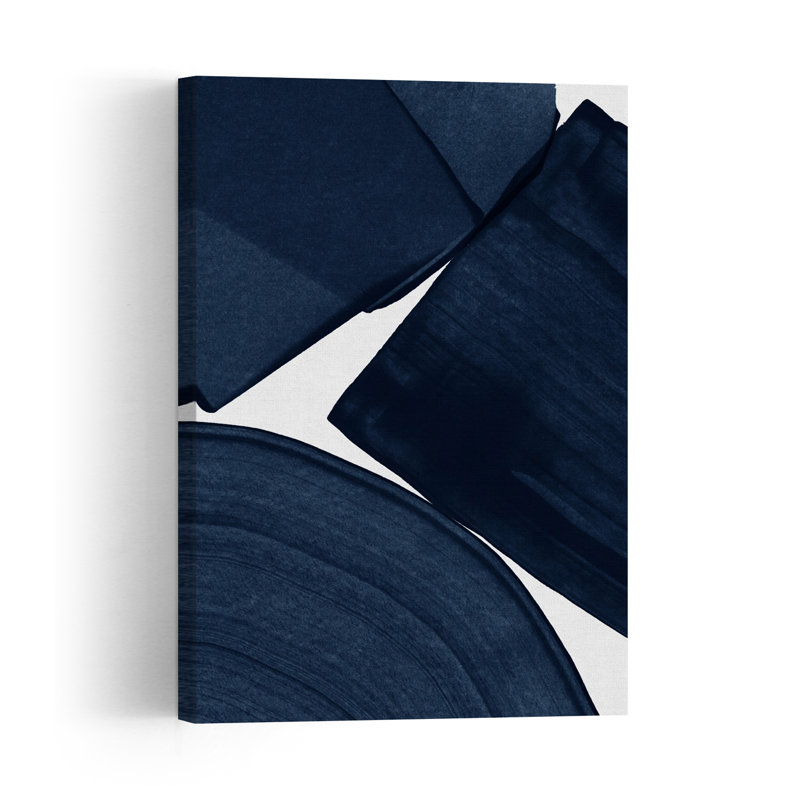Navy Abstract Strokes Abstract Contemporary Wall Art Print 1 Piece Wrapped Canvas Wall Art, 45.72cm H x 30.48cm W