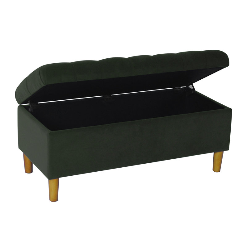 Polyester Upholstered Storage Bench, Forest Green