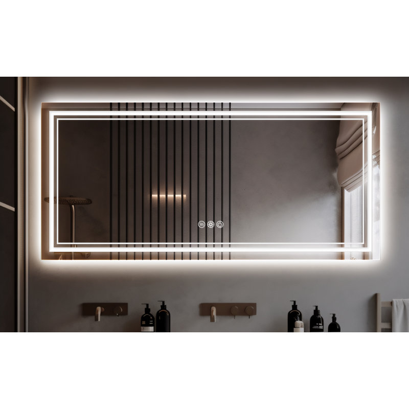 Anti Fog LED Bathroom Mirror 3 Colors Dimmable Vanity Mirror with Back and Front Lighting, 60" x 28"
