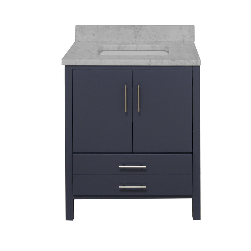 Ensemble de meuble-lavabo simple 30 po Kiara, Gris charbon, Marbre de Carrare