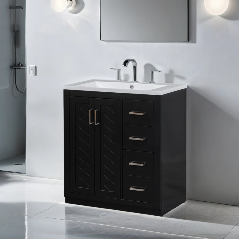 Campeaux 30'' Single Bathroom Vanity with Resin Top, Black, Silver