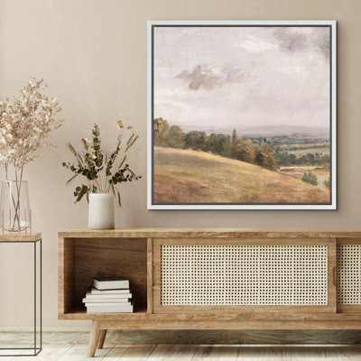 «Pastoral Landscape Gentle Rolling Hills And Autumn Trees Nature Wilderness Illustration Rustic», reproduction d'art sur toile