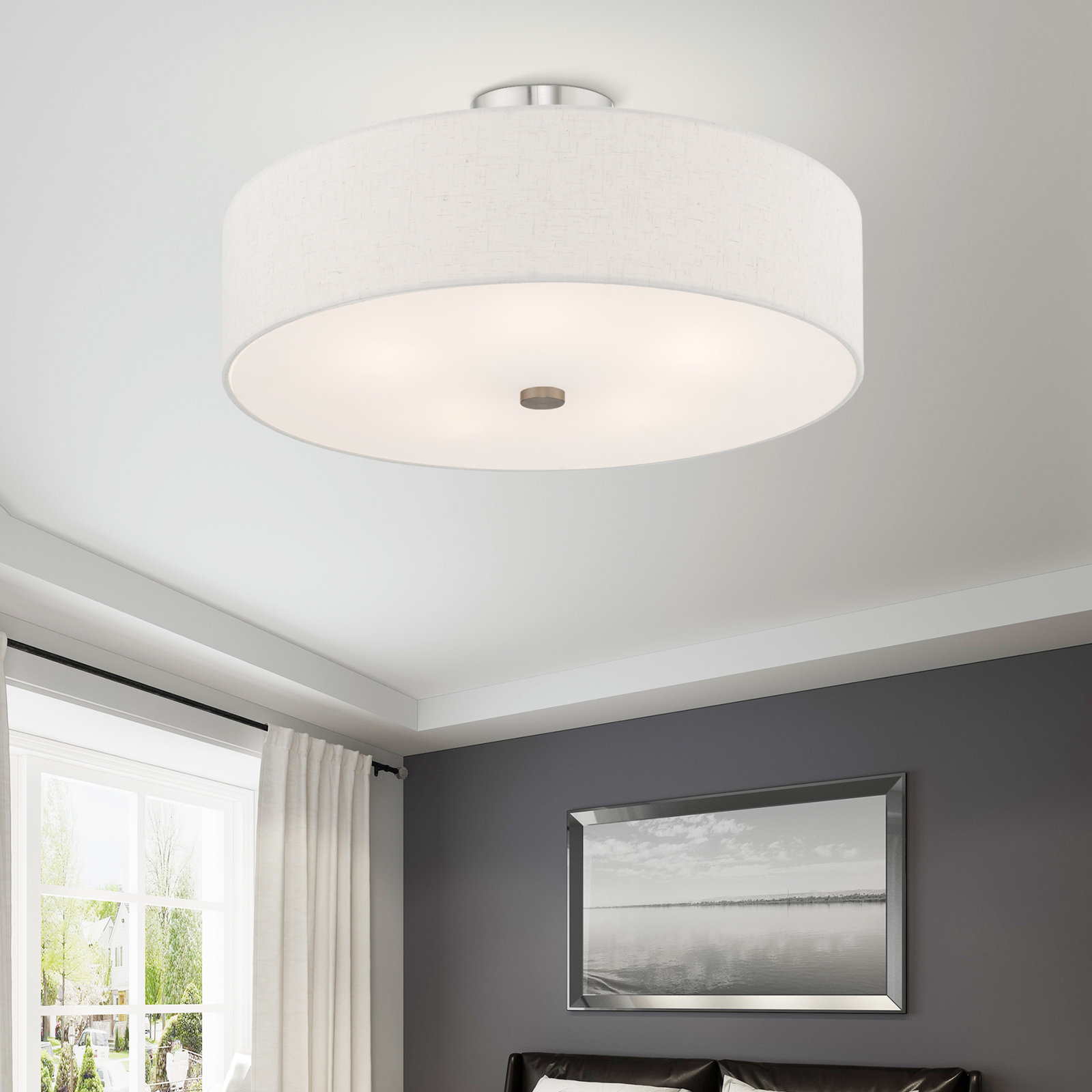 Flaire 5 Light Fabric Semi Flush Mount, Brushed Nickel, Oatmeal