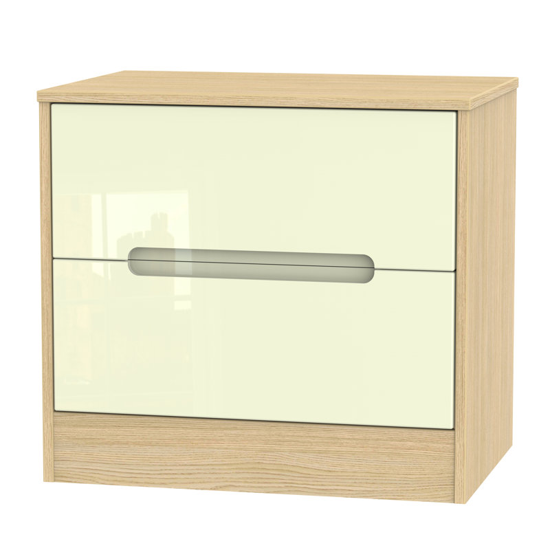 57 cm W Bedside Table, Cream Gloss/Oak