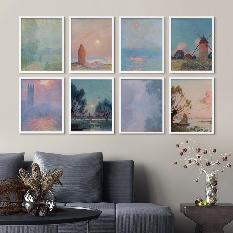 Cadre rétro Monet, paysage naturel, paysage rustique, cadre 8 pièces, H 14 po x l 11 po x P 1 po, Blanc