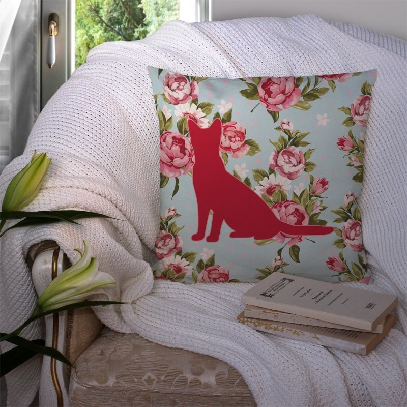 Coussin décoratif intérieur/extérieur bleu roses élégance de chat shabby, H 14 po x l 14 po x P 4 po
