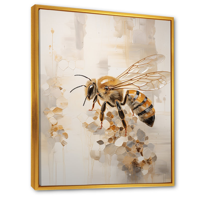 Minimalisme buzzing abeille sur toile, H 32 po x l 16 po x P 1 po, Cadre flottant doré