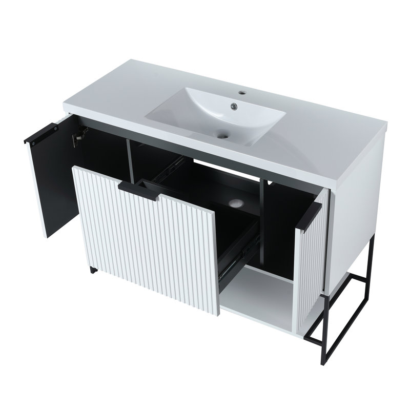 Meuble-lavabo autoportant de 48 po avec lavabo en résine 48 po x 18 po, White