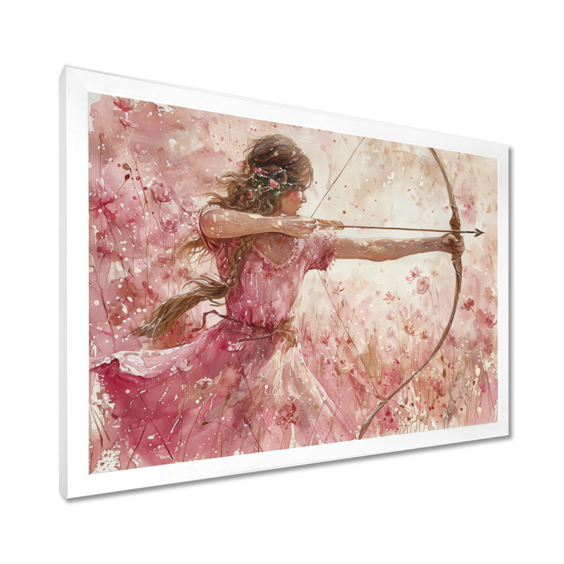 Cupidon rose astrologie Sagittaire - astronomie, art mural salon Sagittaire, Cadre flottant blanc, H 30 po x l 40 po