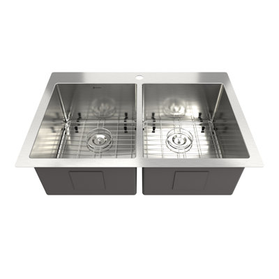 Évier de cuisine à double cuve en acier inoxydable encastrable 33 po L x 22 po avec 1 trou de robinet